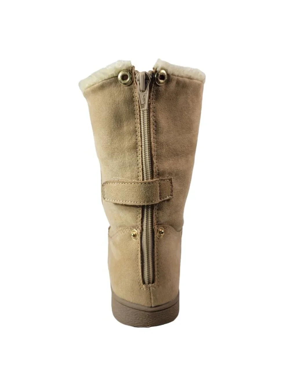 Cat & Jack Girls Fold Down Boots Tan SZ 2 Zip Snap Round Toe Faux Fur Faux Suede